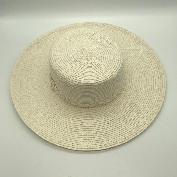 Charter Club Womens Wide Brim Braided Band Woven Floppy Sun Hat One Size Cream - Picture 4 of 11